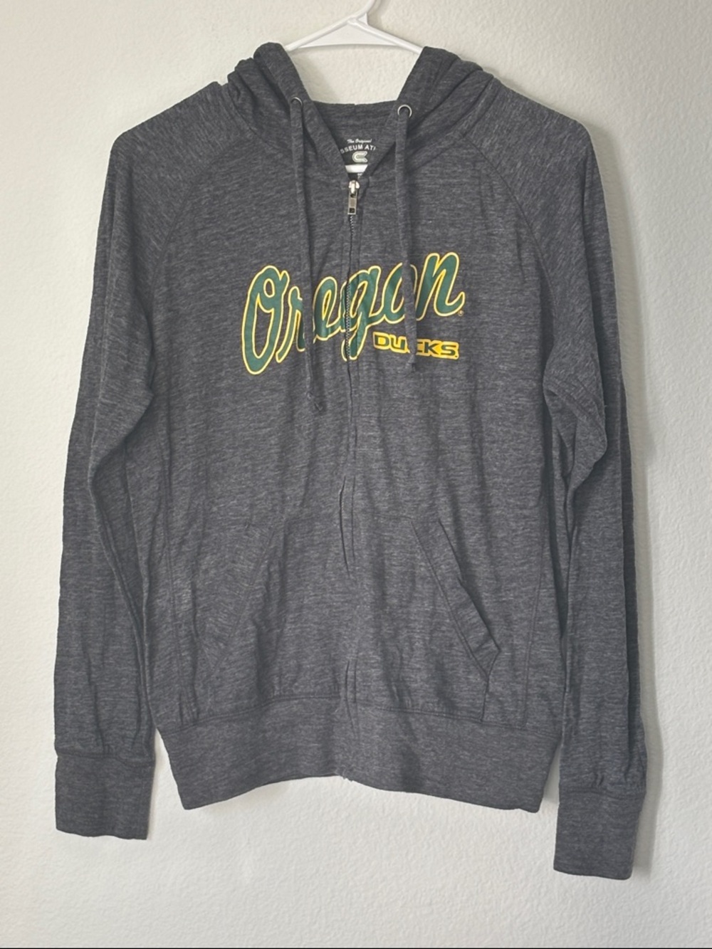 Oregon Ducks Zip-Up Lightweight Thin Hoodie with Hood Heathered Gray
